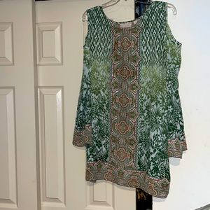 Belle by Kim Gravel Dry Cleaned Olive Crystal Studded Cold Shoulder Tunic Sz 1X
